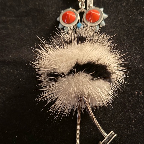 Fendi White Fur Pom with Black Accent and Orange Eye Charms